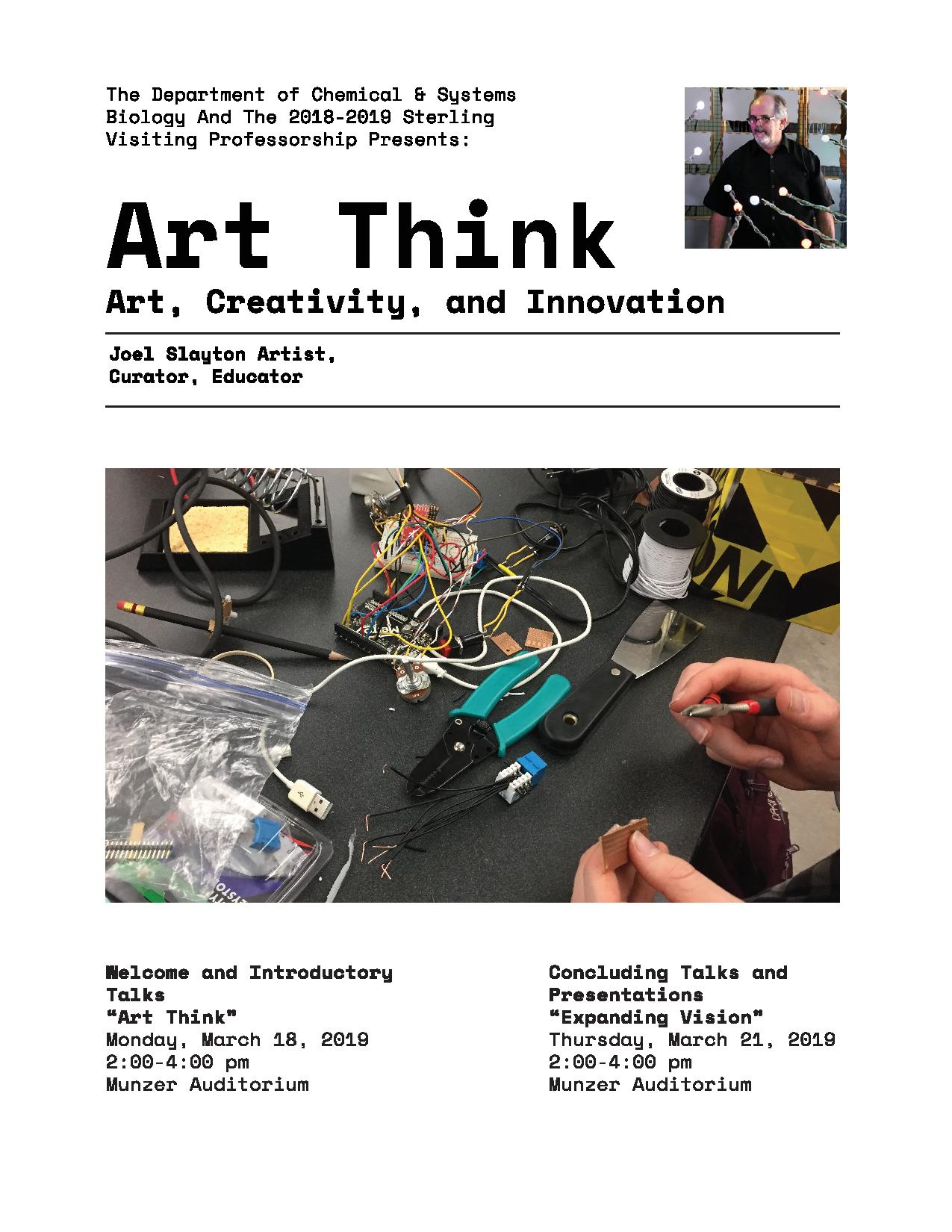 You are invited to Lectures & Workshops by 2018-19 CSB Sterling Visiting Artist, Joel Slayton, on Art Think!
