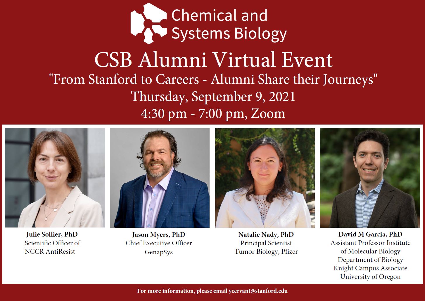 The Department of Chemical and Systems Biology Presents: CSB Alumni Virtual Event: From Stanford to Careers – Alumni Share their Journeys