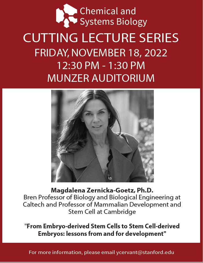 The Department of Chemical and Systems Biology Presents Cutting Lecture Series: Magdalena Zernicka-Goetz, Ph.D.