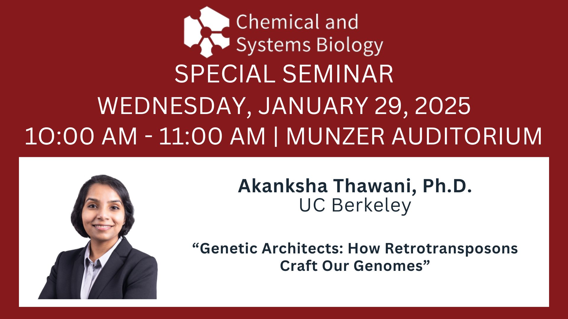 CSB Faculty Candidate Seminar: Akanksha Thawani, PhD, Wednesday, January 29, 10 AM, Munzer!