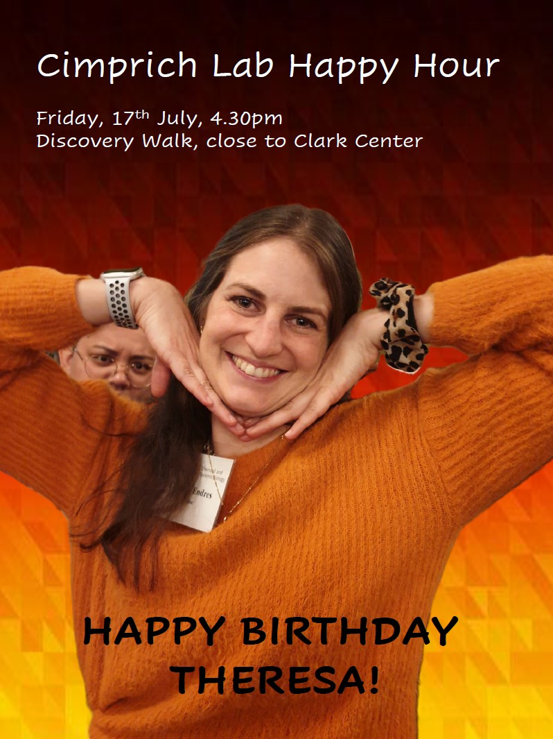 JOIN US! Cimprich Lab Happy Hour, Friday, July 17, 2026, 4:30 pm, Discovery Walk!
