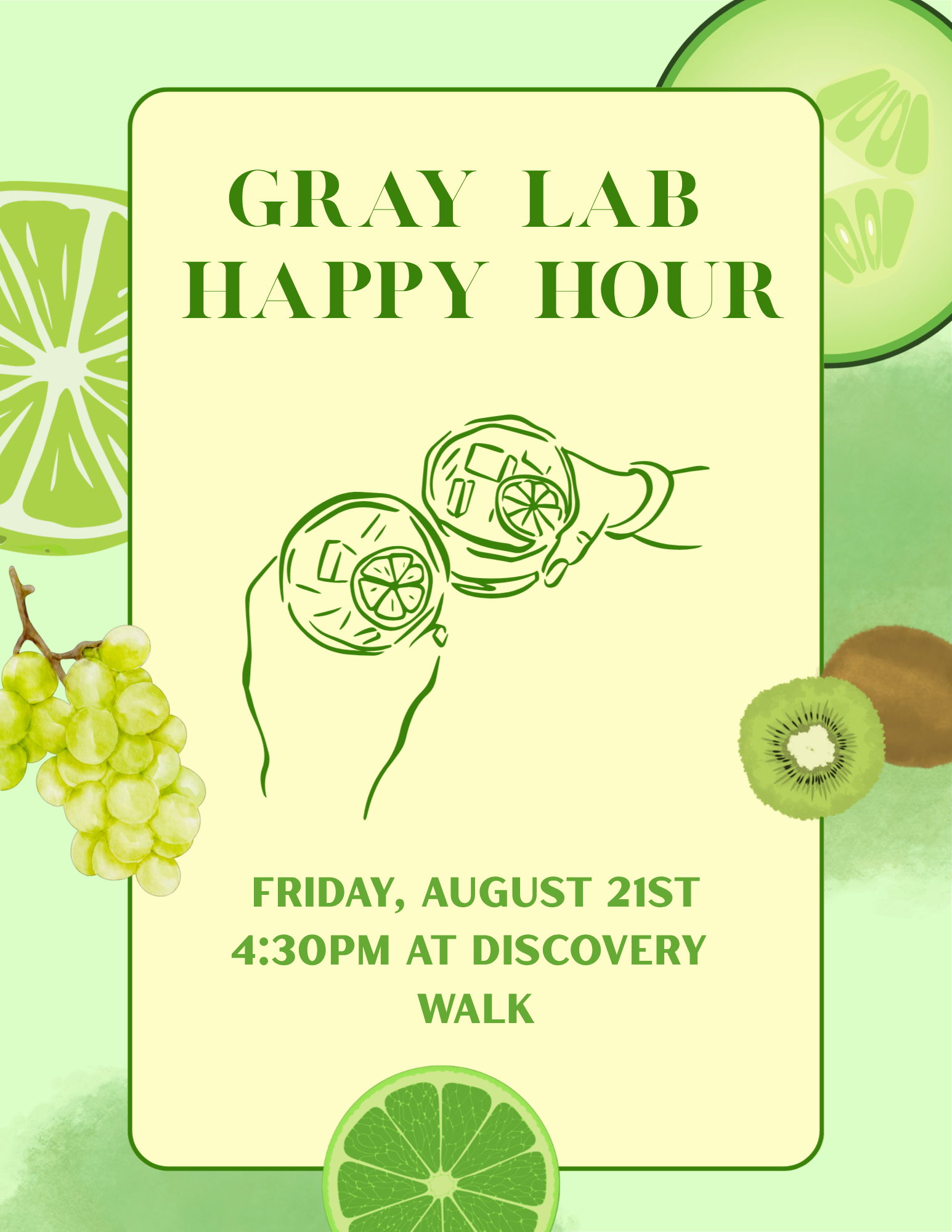 Gray Lab Happy Hour, Friday, August 21, 2026, 4:30 pm, Discovery Walk!